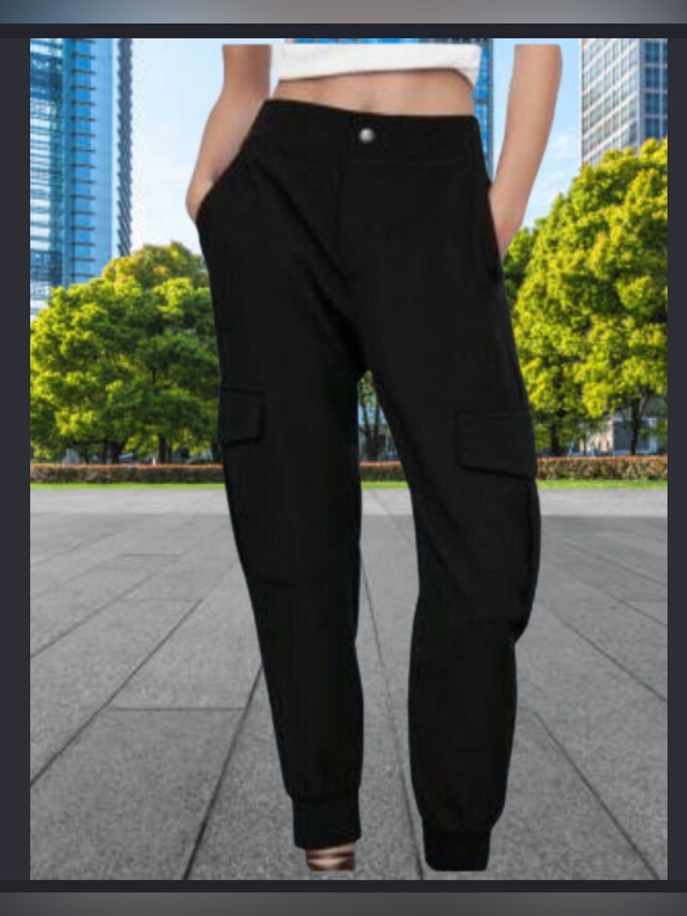 Zara Black Cargo Jogger Pants with Cuffed Ankles